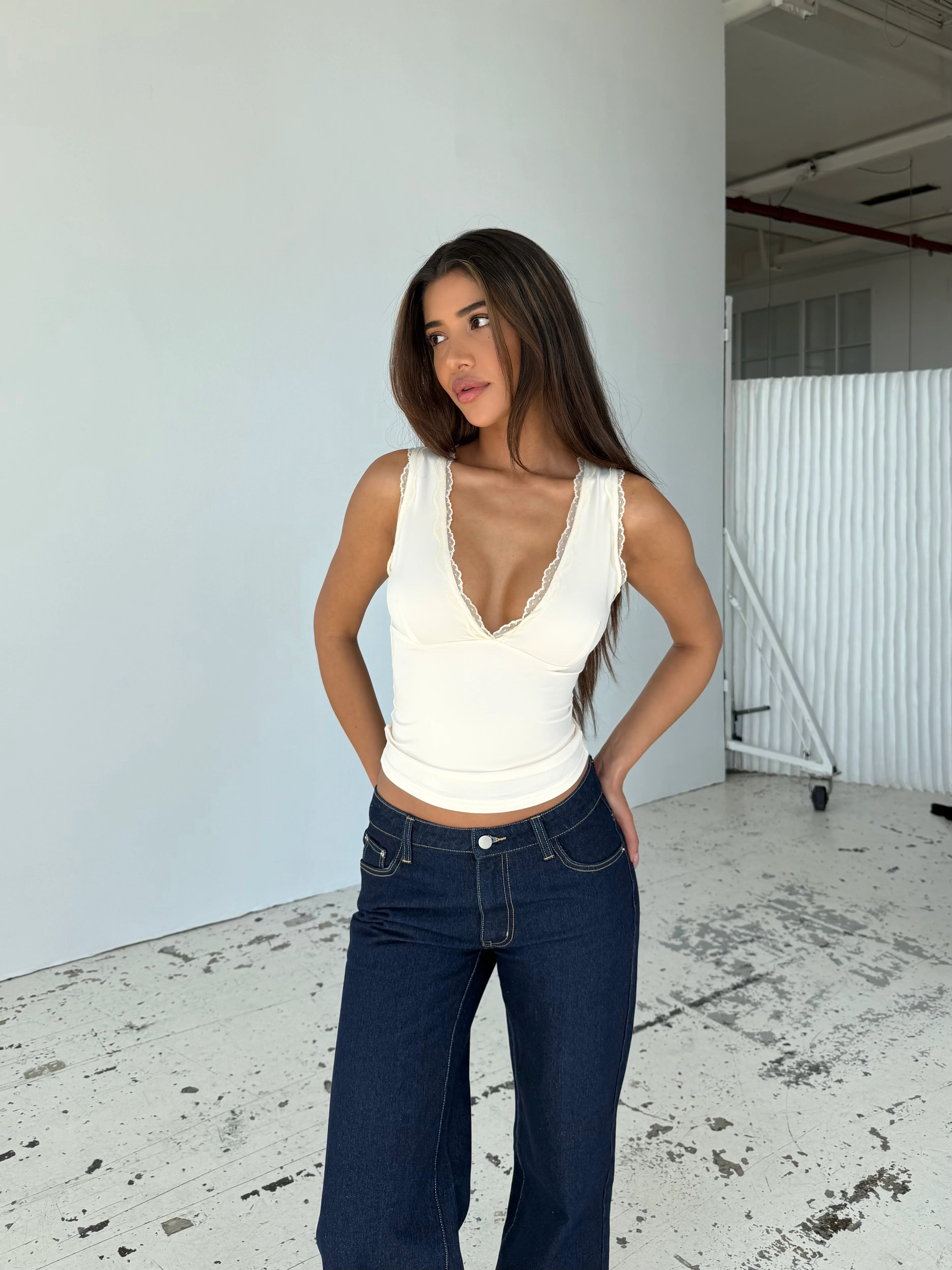 Basic lace top - Creme