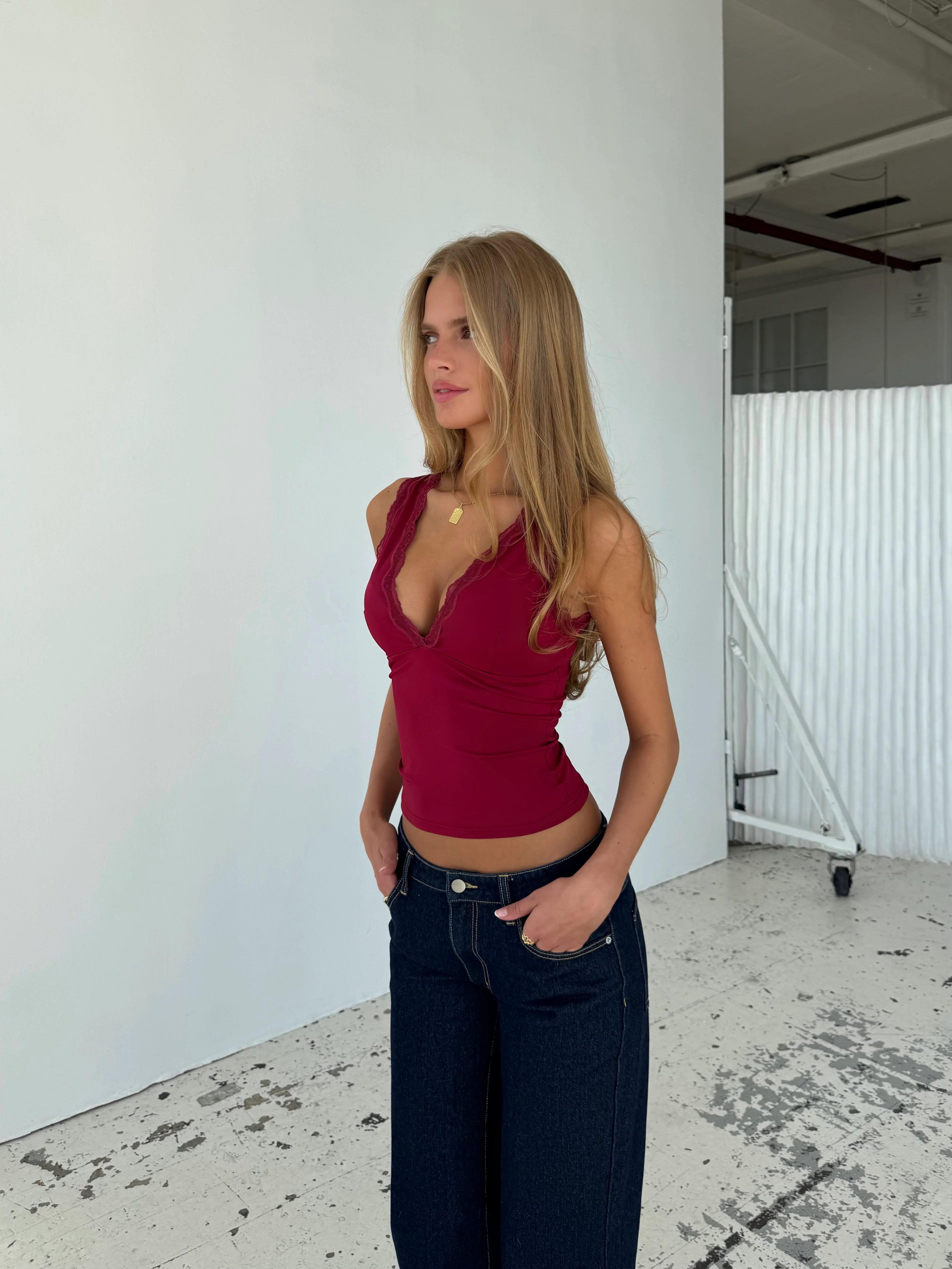 Basic lace top - dunkelrot - Image 3