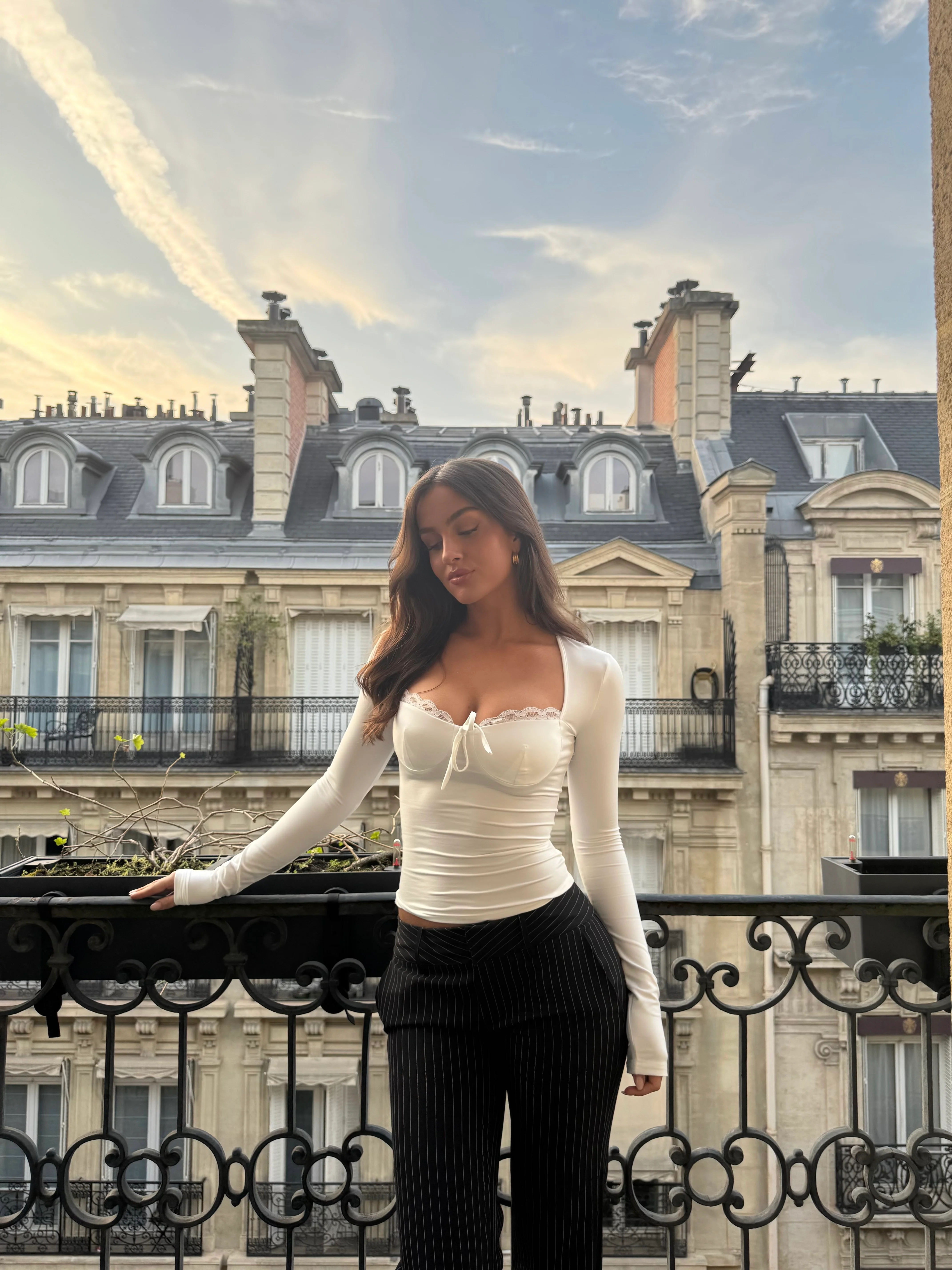 Bow basic lace top - Weiß