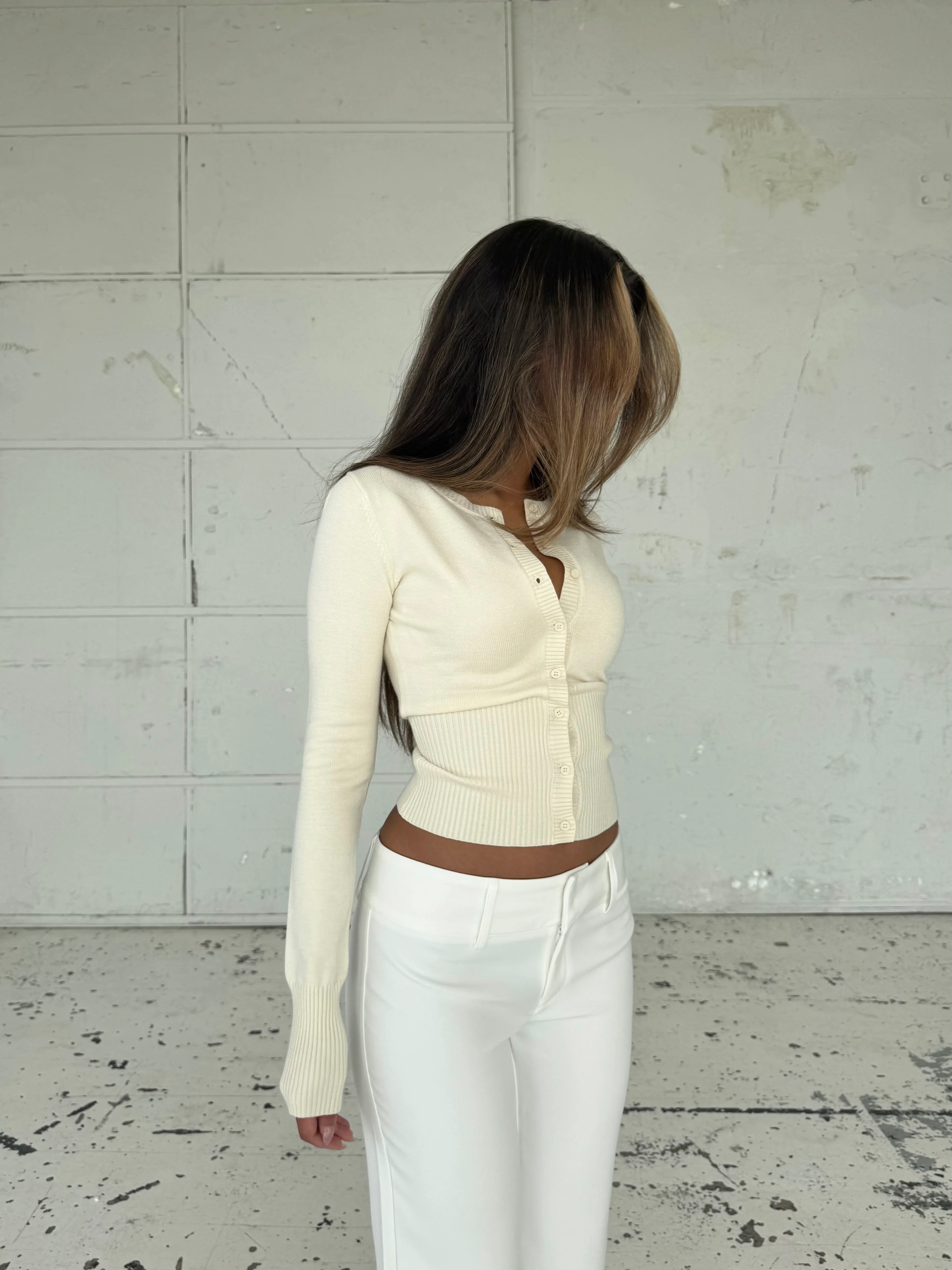 Knit Cardigan - Creme - Image 3