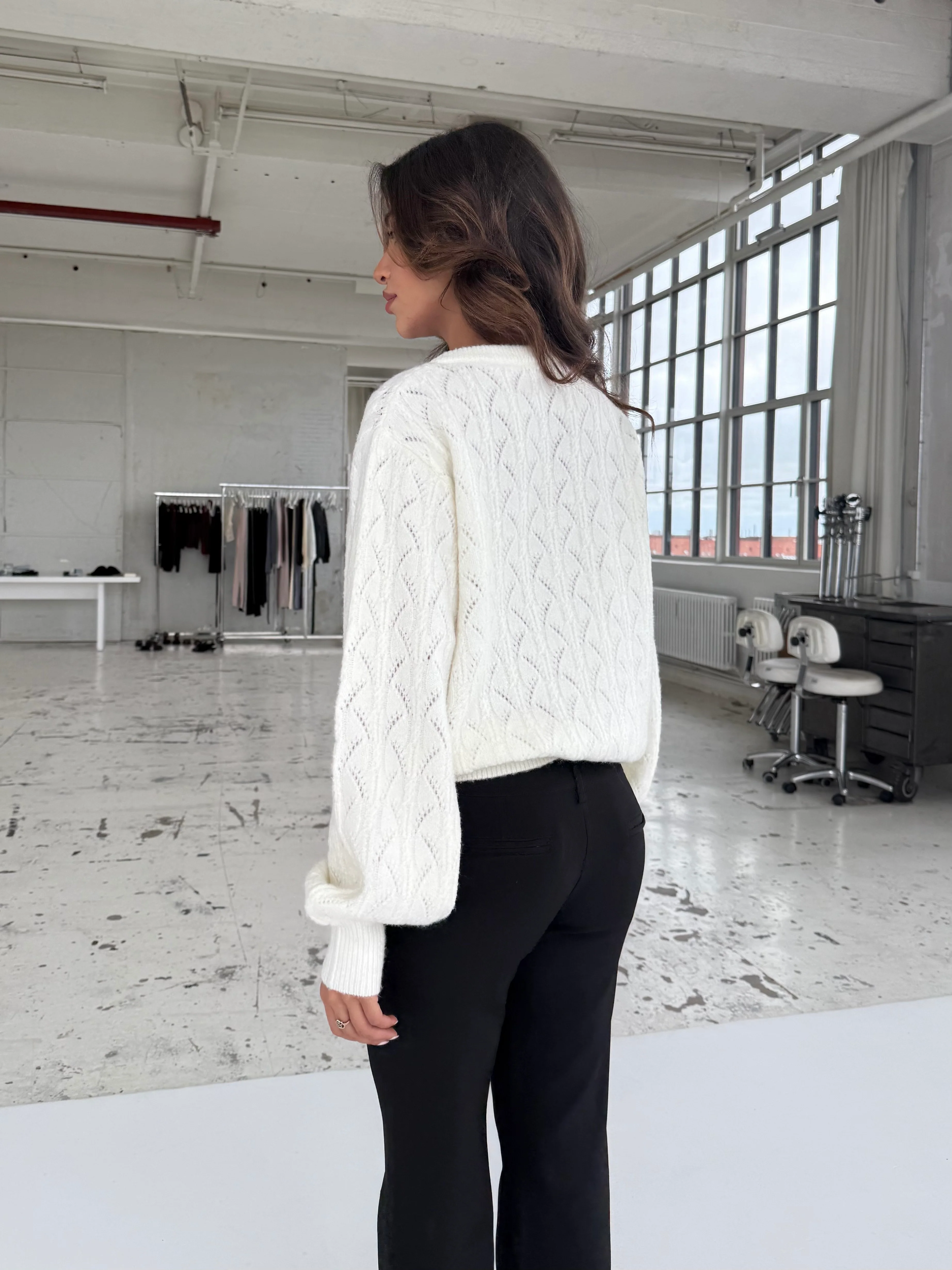 Lacework wool cardigan - Weiß - Image 3