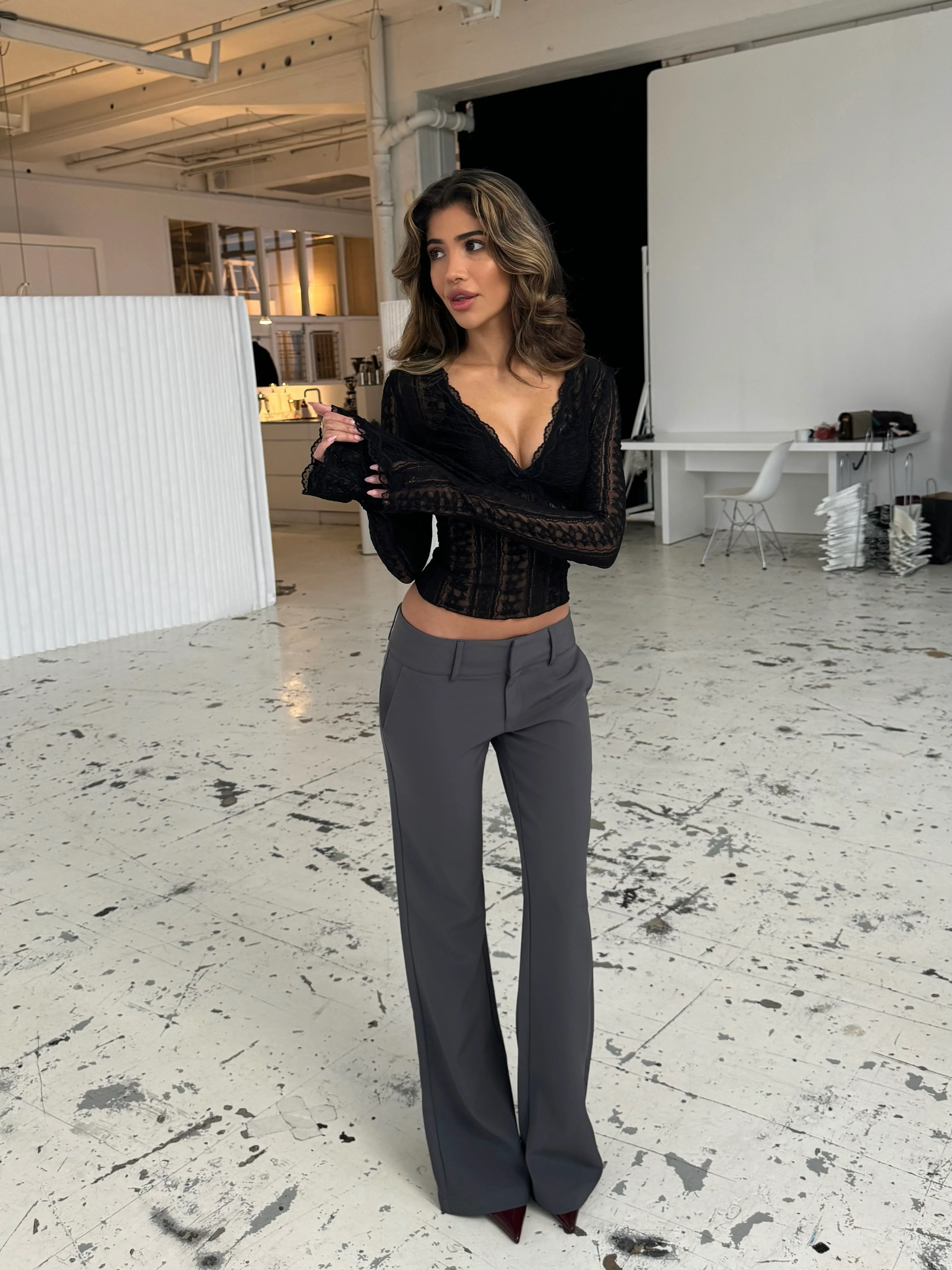 Livia low waist hosen - Dunkelgrau