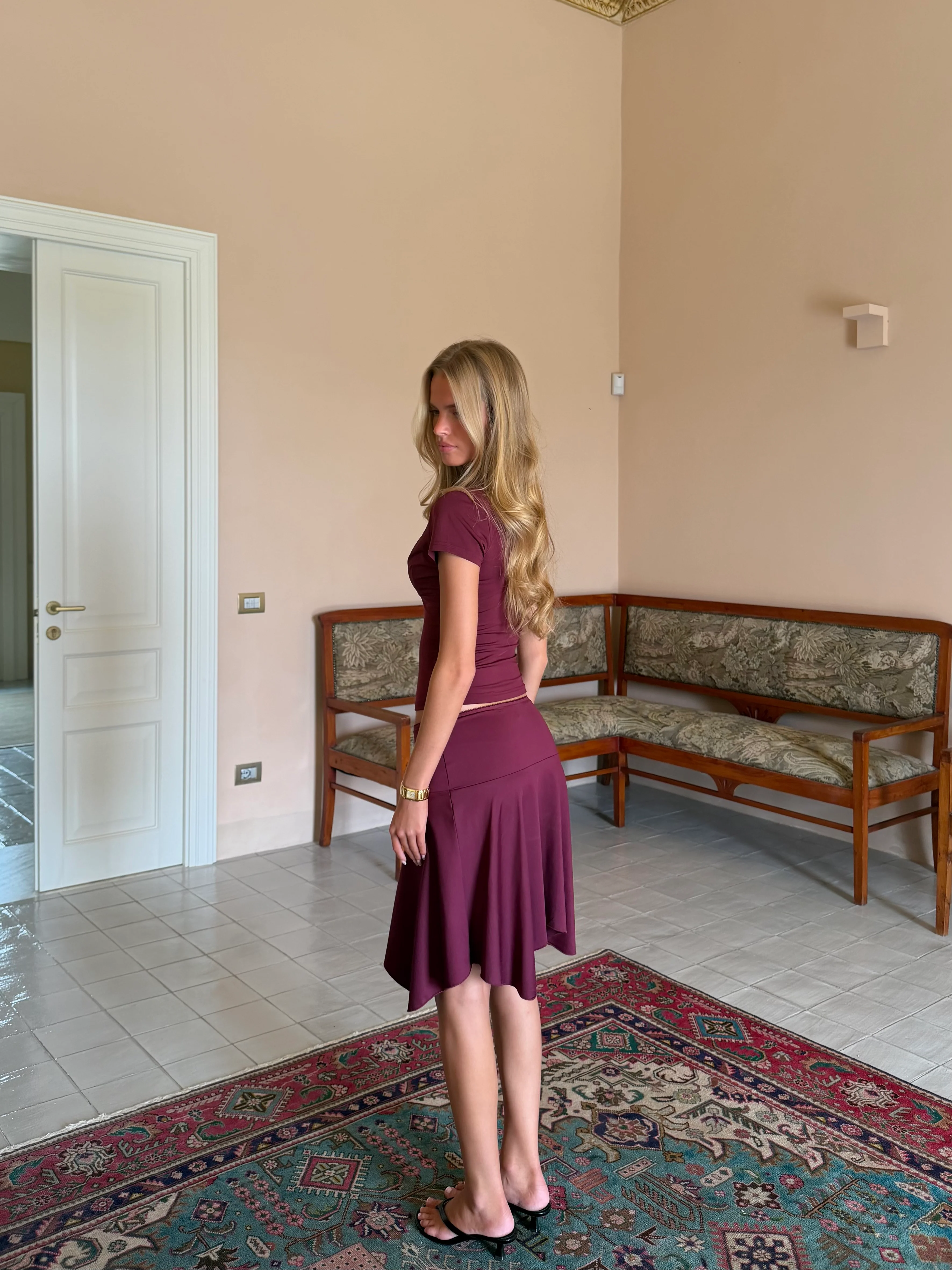Lucia Basic Lace Tee - Bordeaux - Image 3