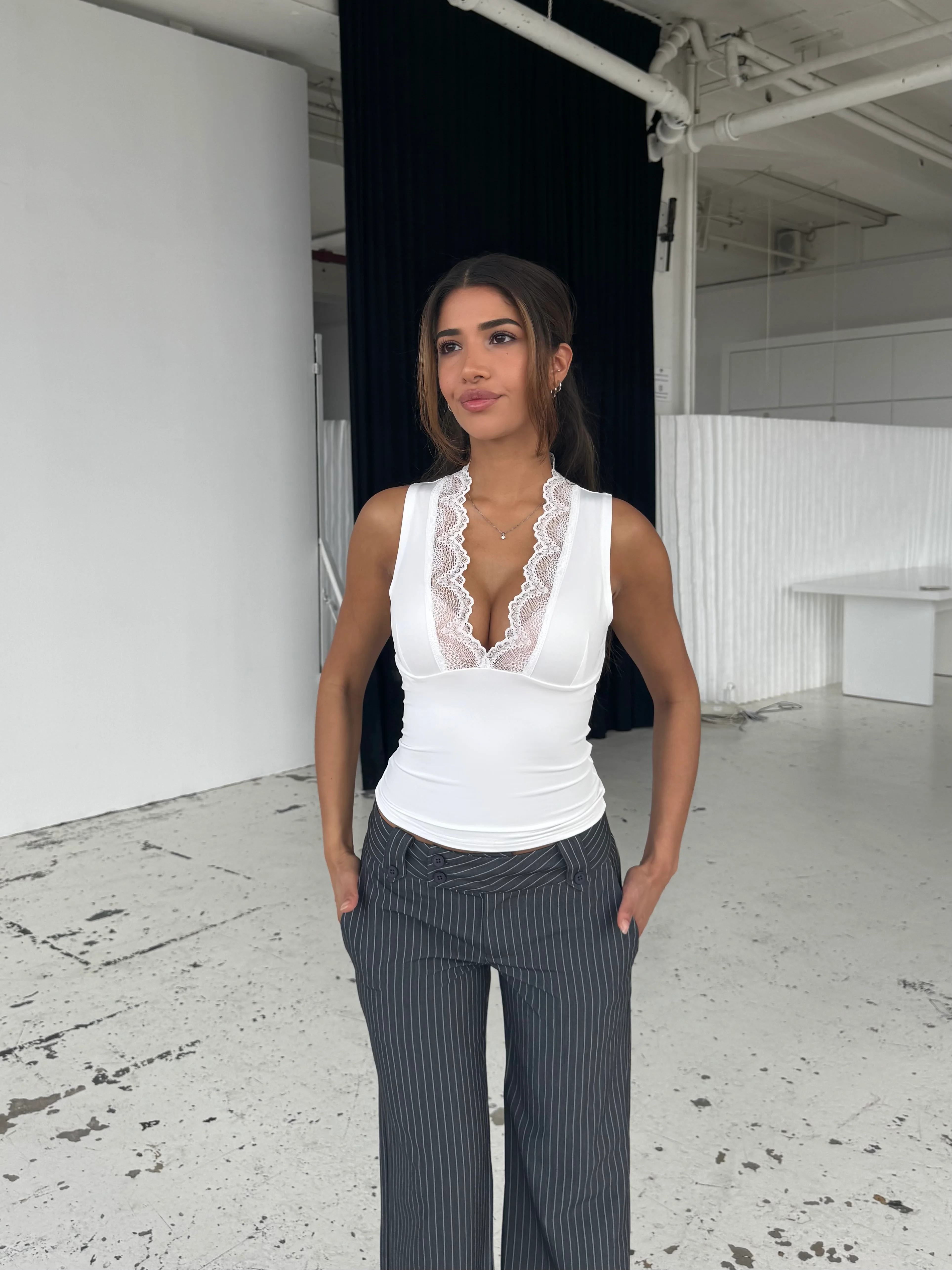 Lucia basic lace top - weiß