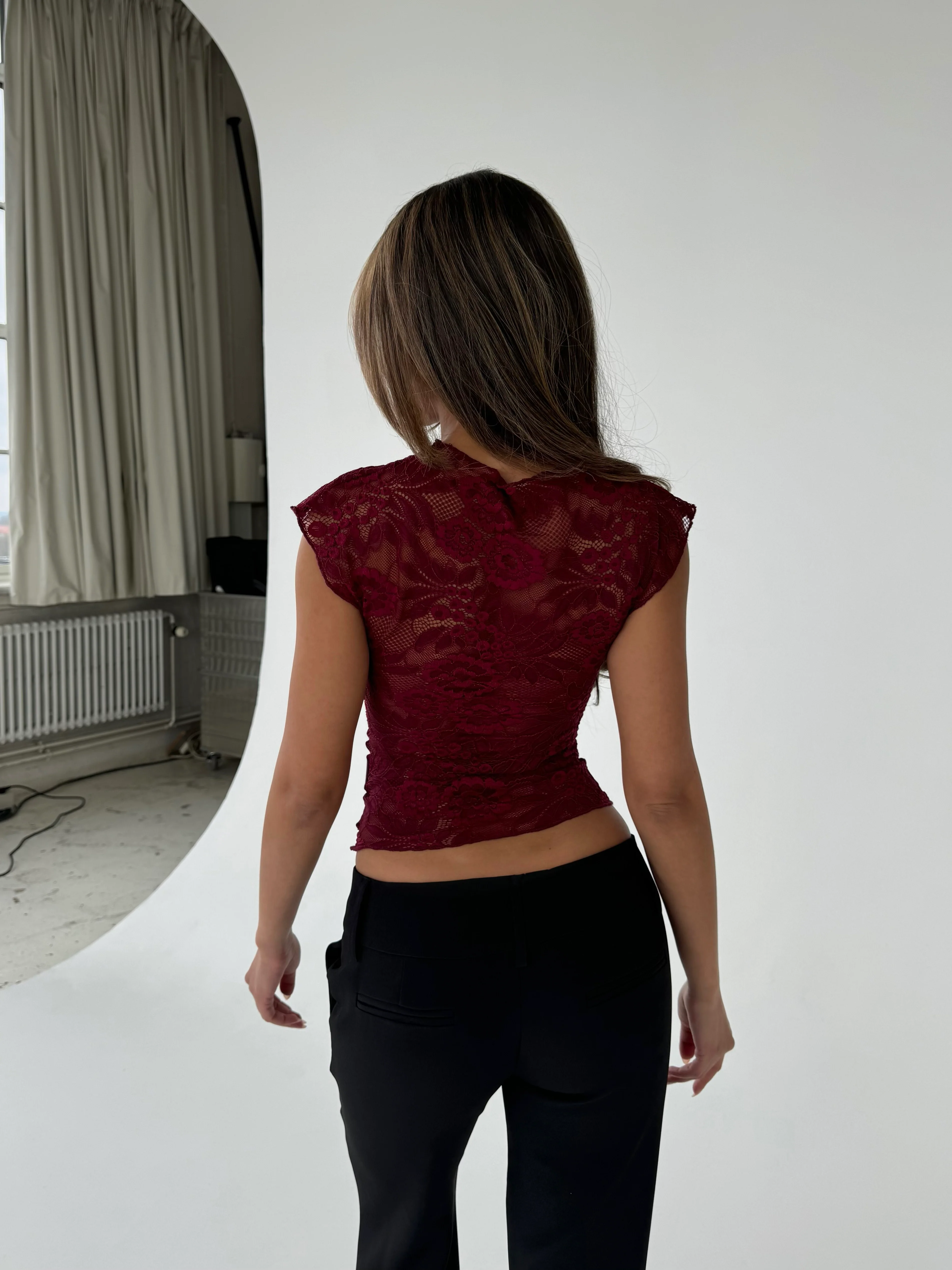 Lucy Lace Top - Bordeaux - Image 3