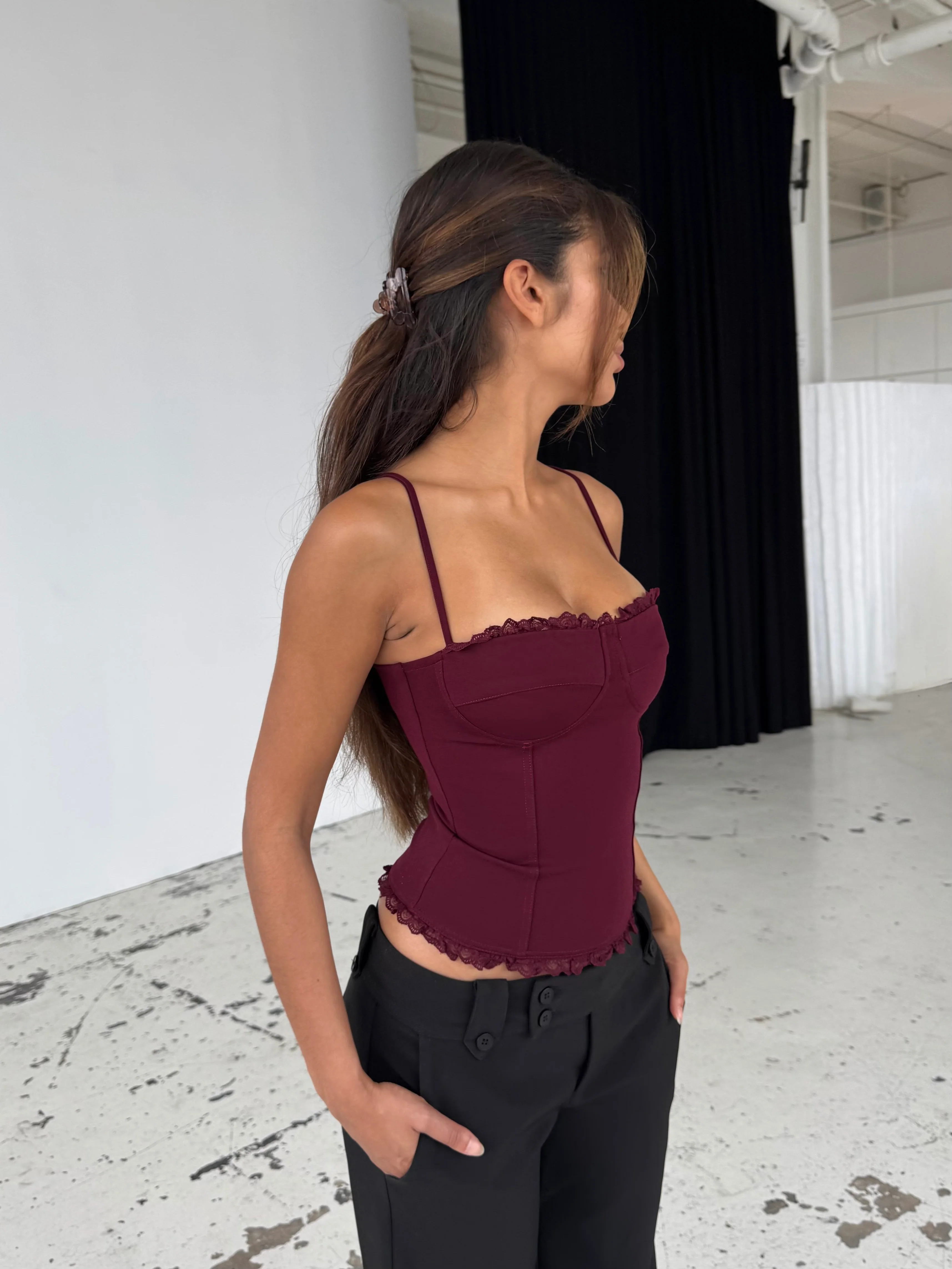 Lula lace corset top - Dunkelrot - Image 4