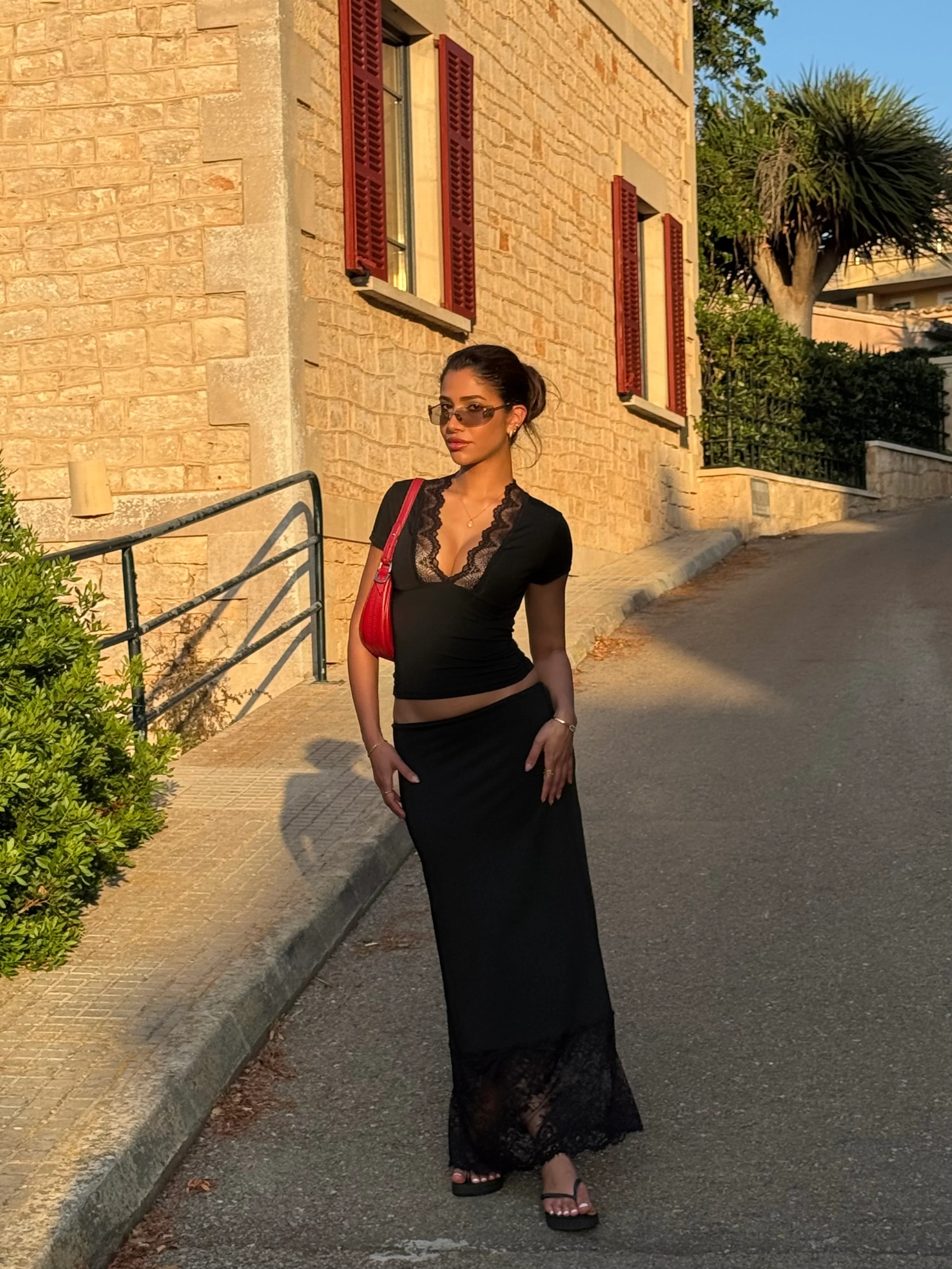 Maxi lace skirt - schwarz