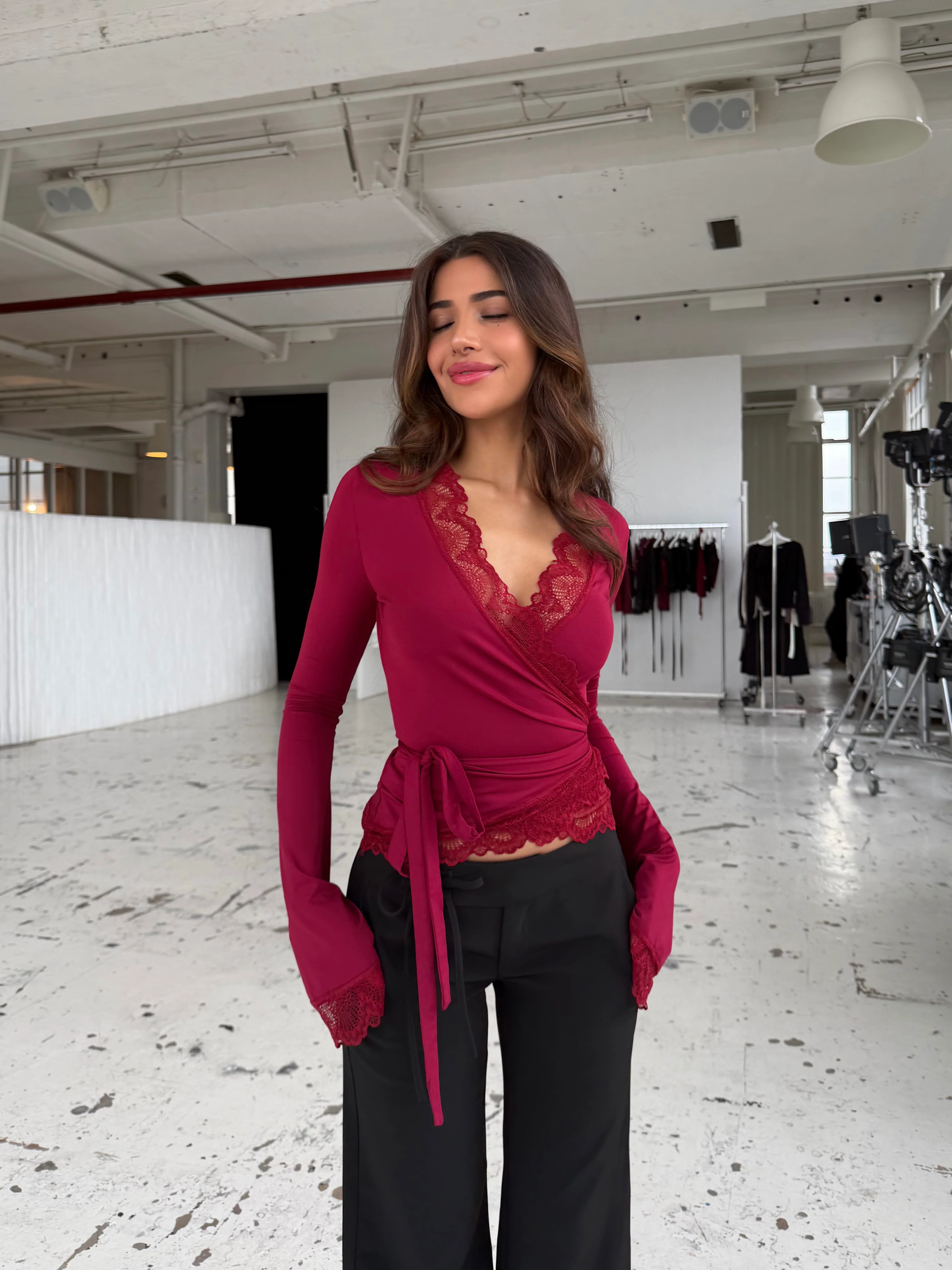 New Ballerina Basic Lace Top - Dunkelrot - Image 2