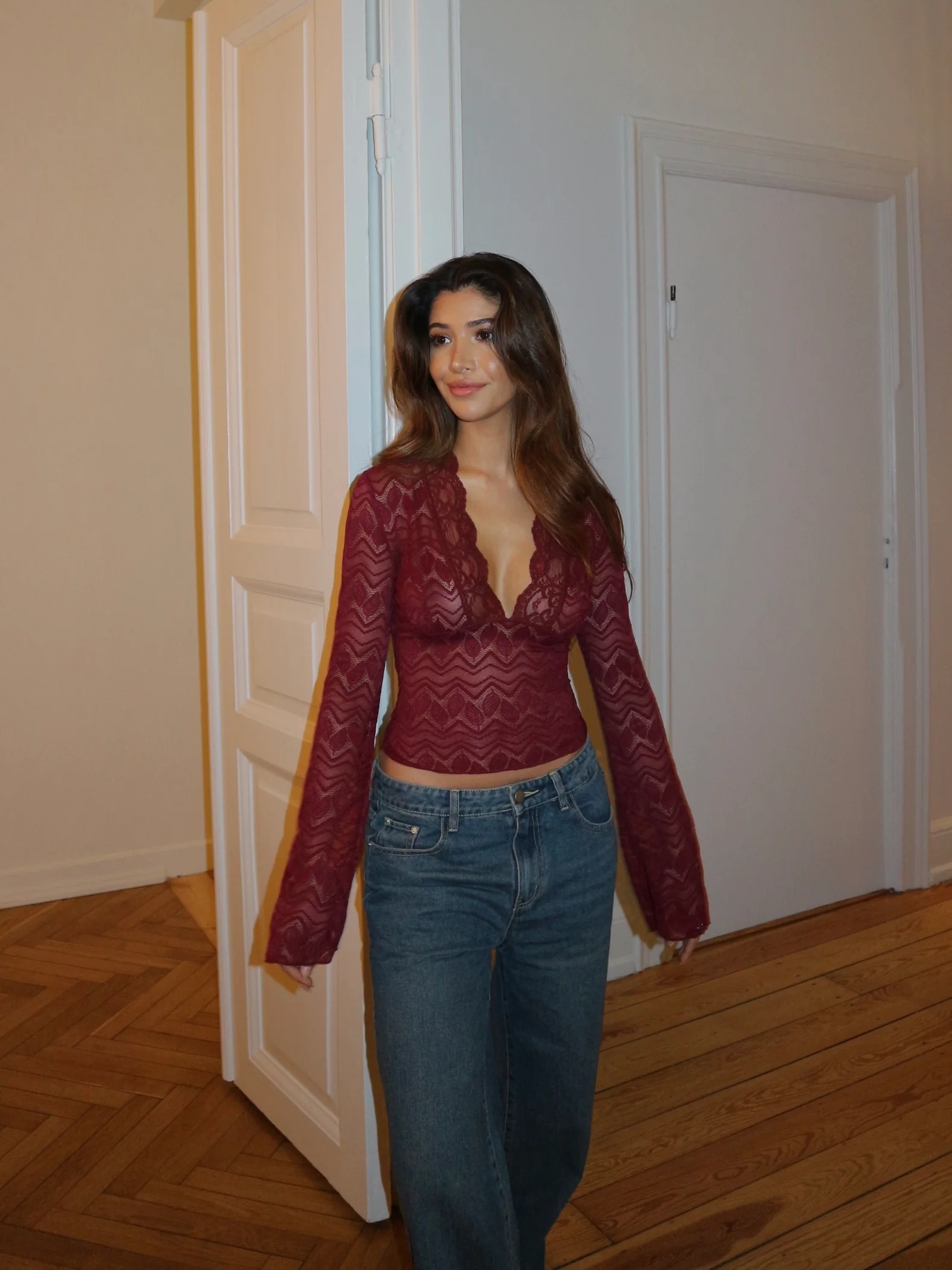Pretty lace top - Bordeaux - Image 5