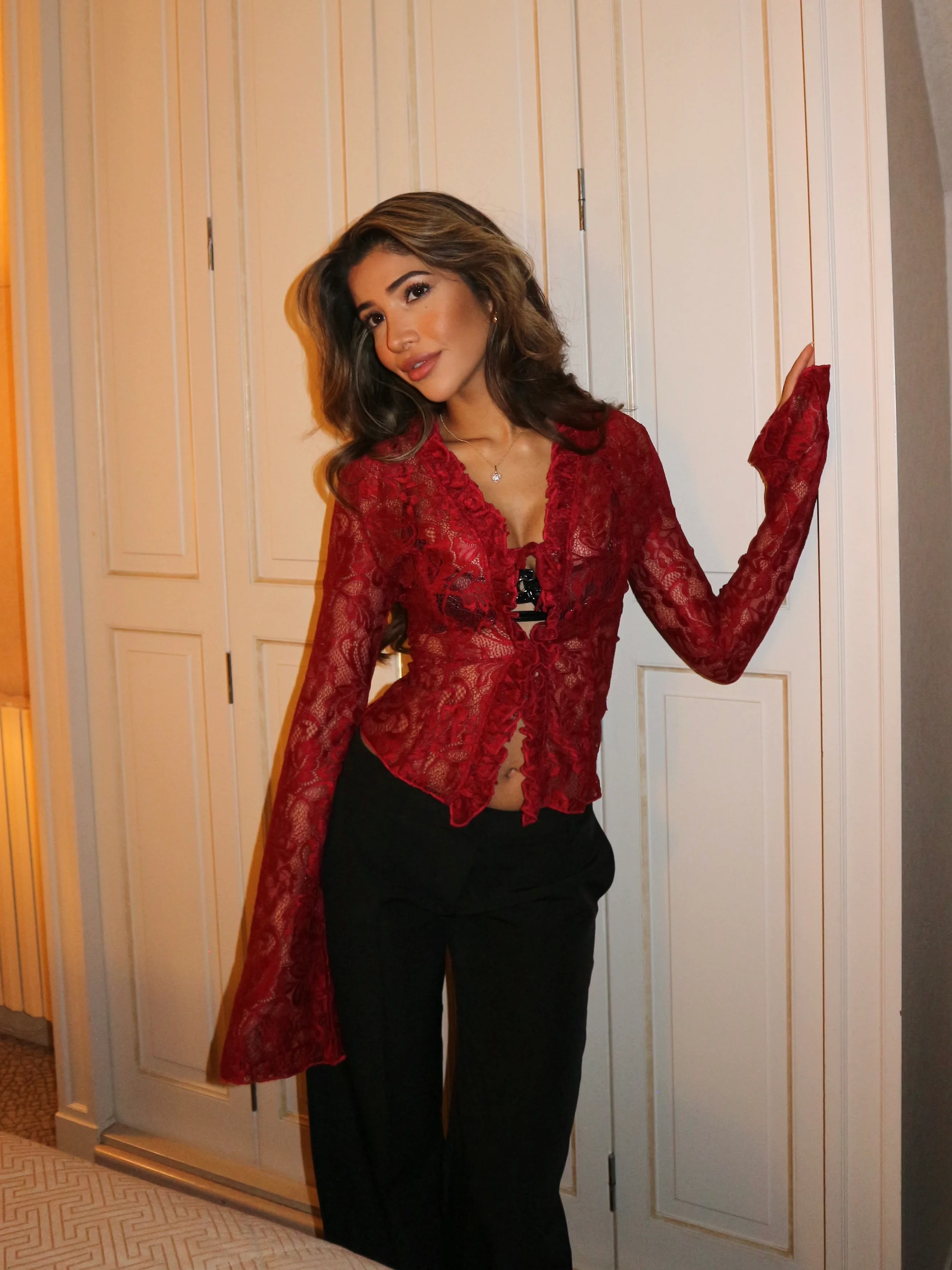 Trim lace top - dunkelrot