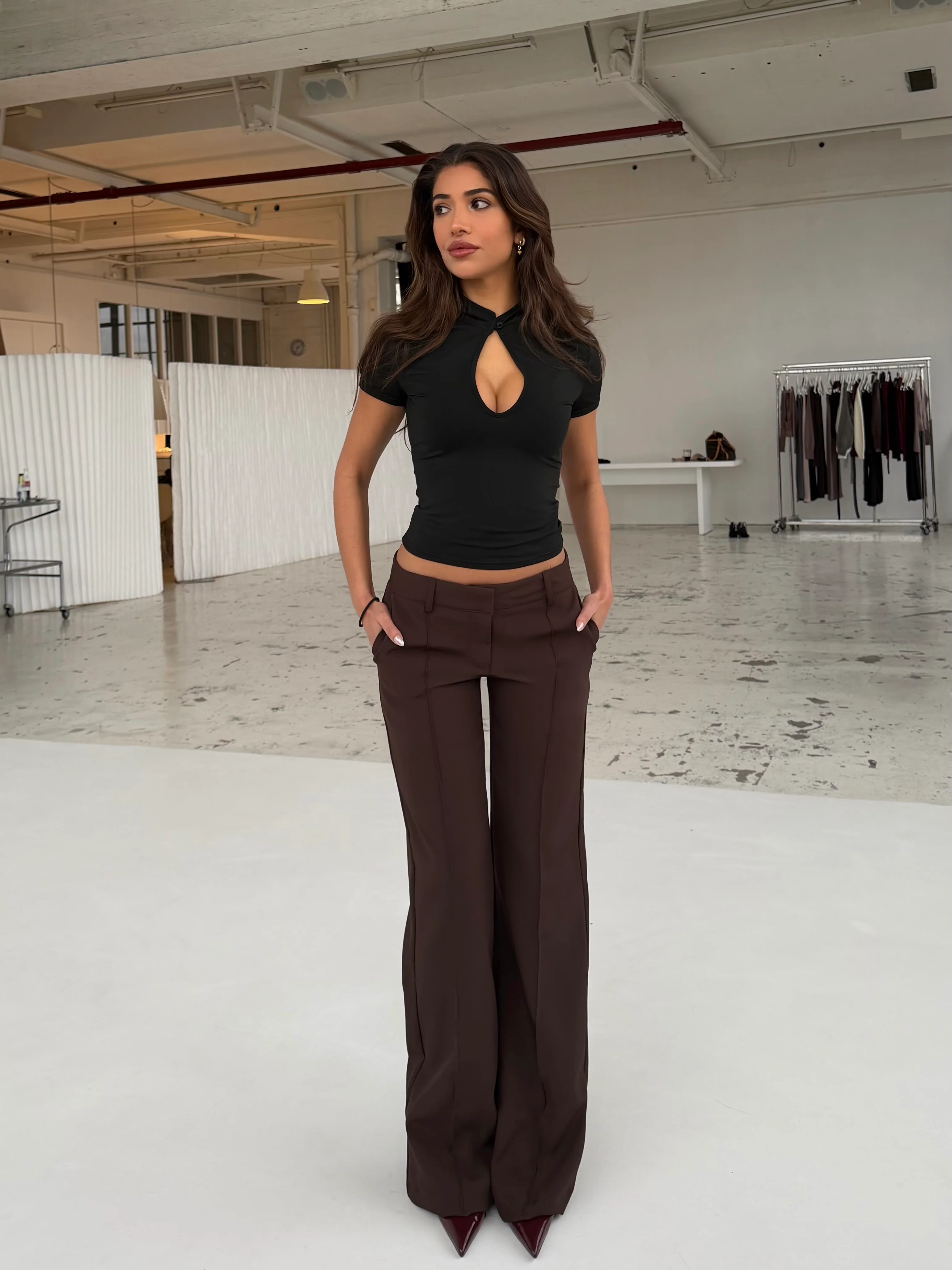 Vera Wide low waist Hosen - dunkelbraun