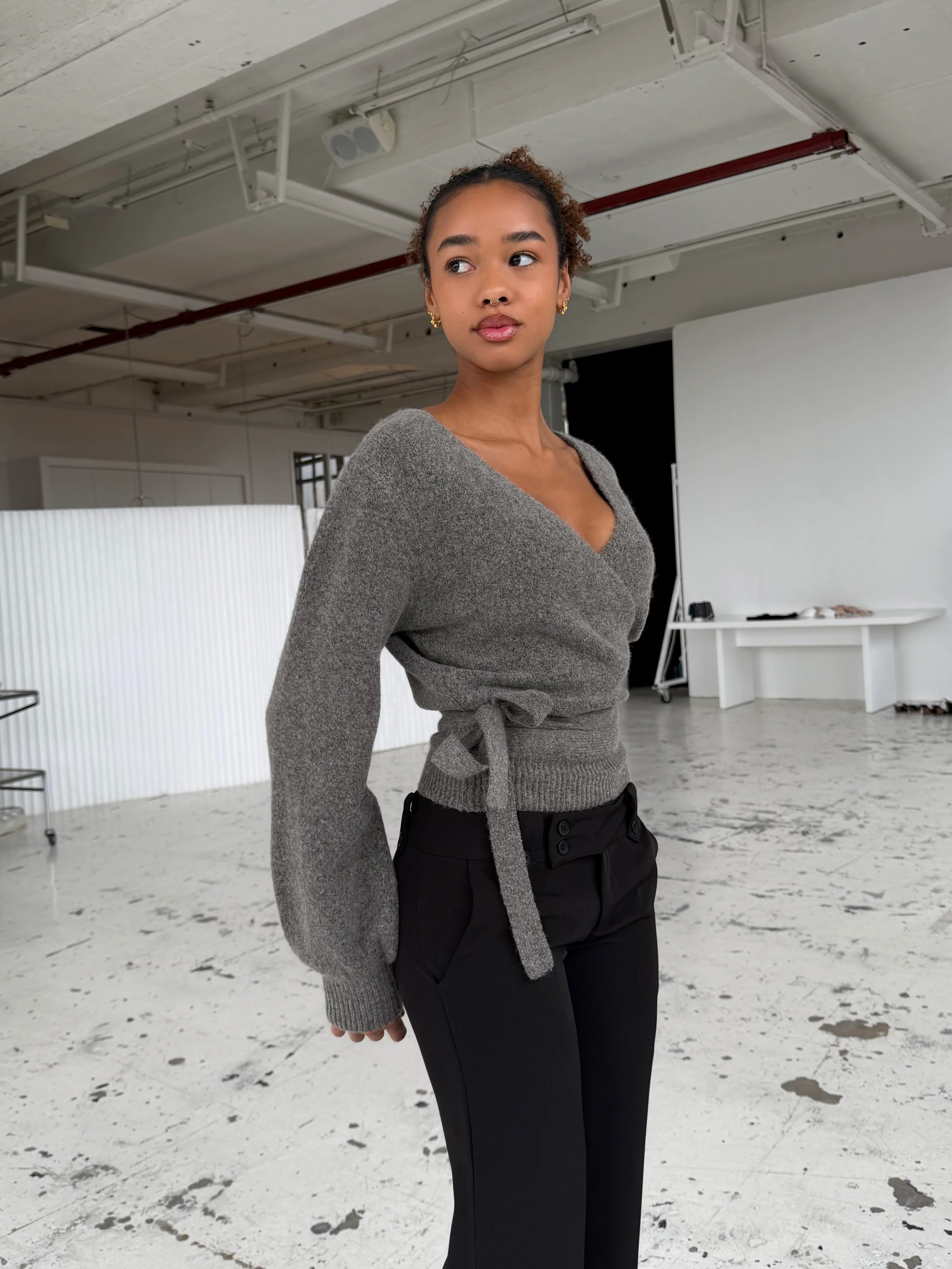 Wool blend wrap cardigan - hellgrau/braun - Image 2