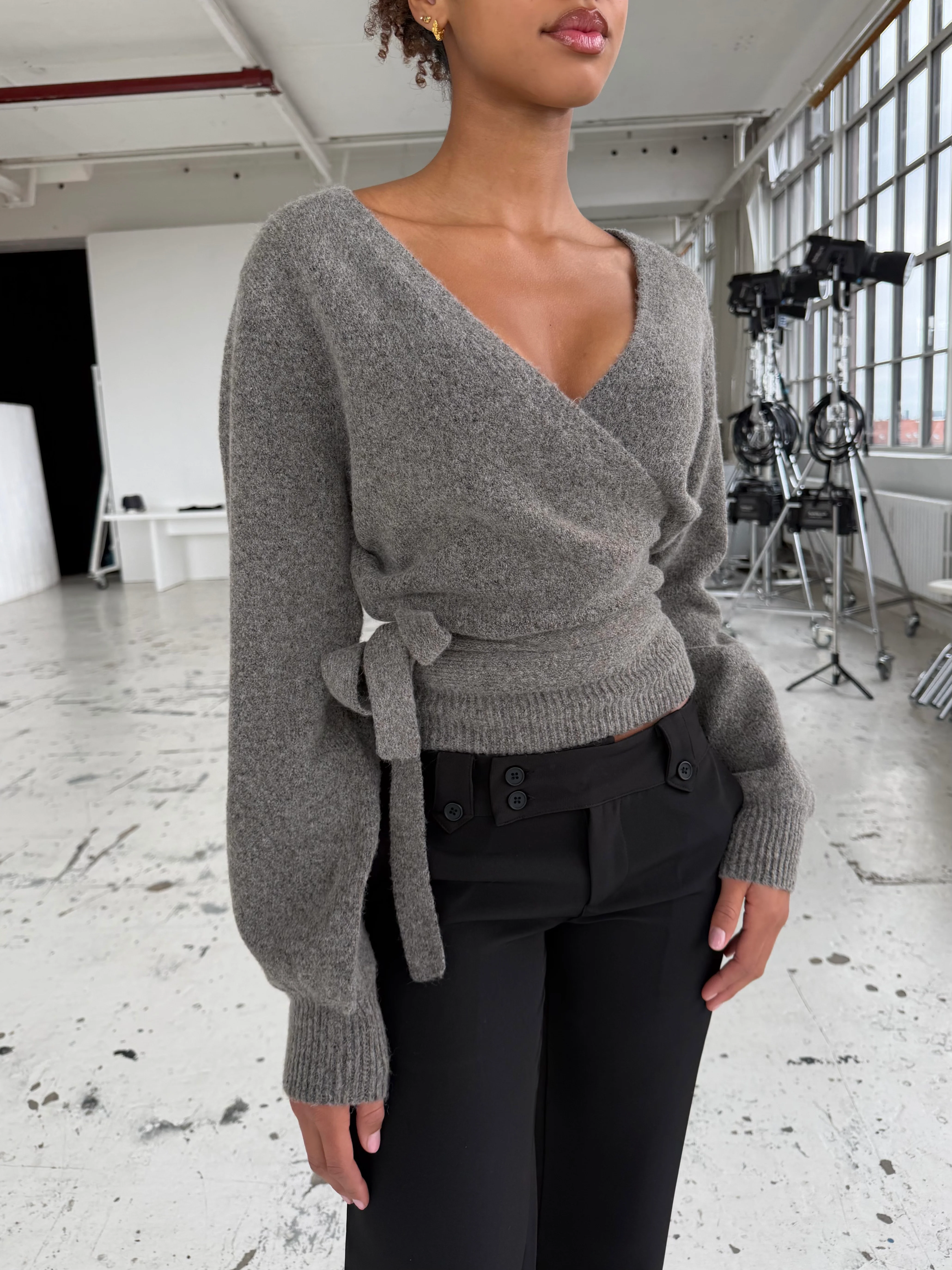 Wool blend wrap cardigan - hellgrau/braun - Image 4