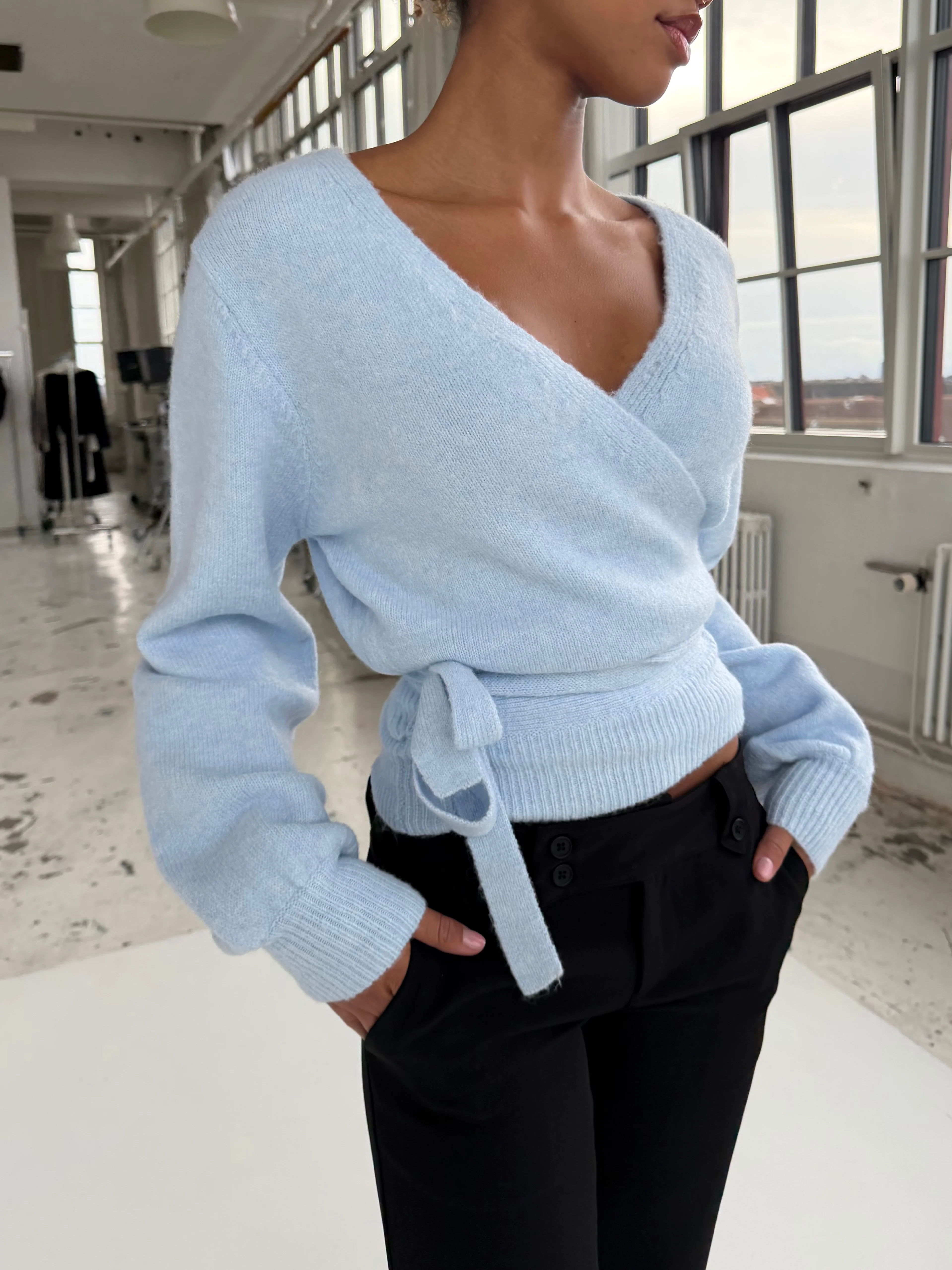 Wool blend wrap cardigan - Hellblau