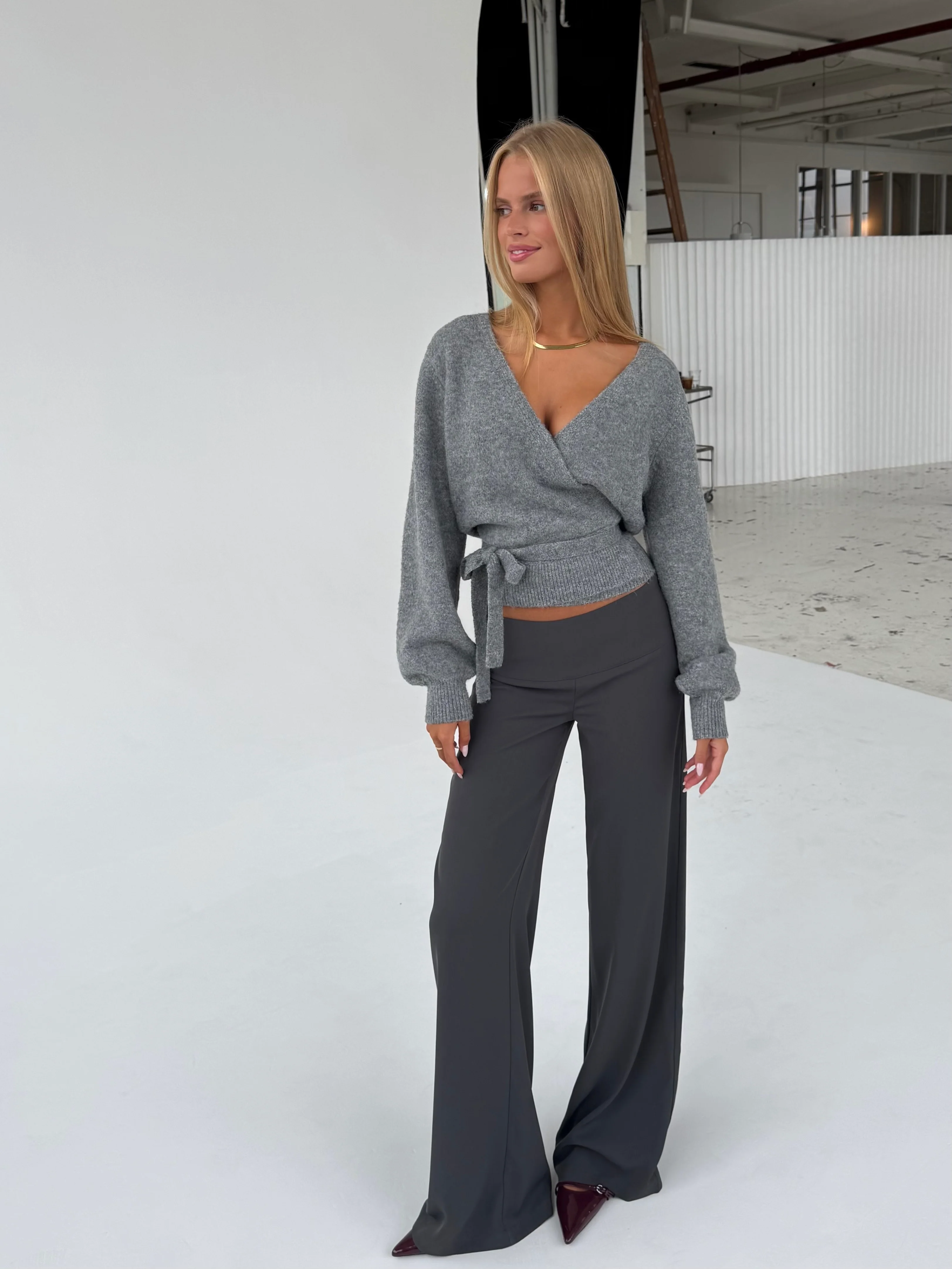 Wool blend wrap cardigan - Mittelgrau - Image 7