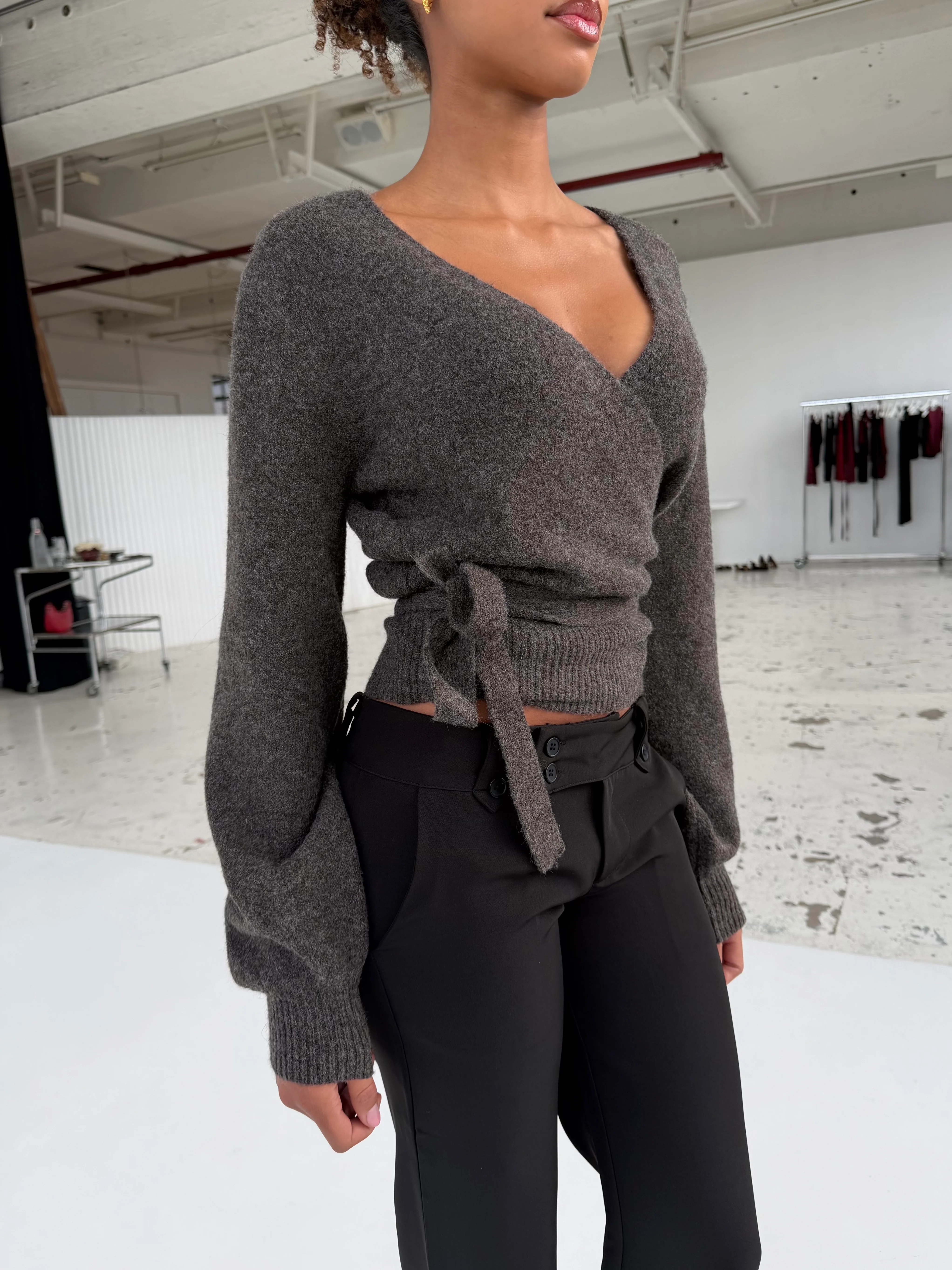 Wool blend wrap cardigan - dunkelgrau/braun - Image 2